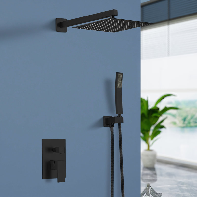 Système de robinet de douche à pluie mural 10 po avec douche à main Topcraft, Noir mat