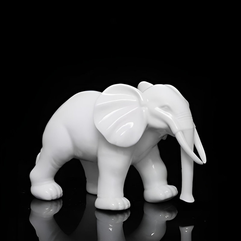 Figurine artisanale en céramique éléphant, Blanc