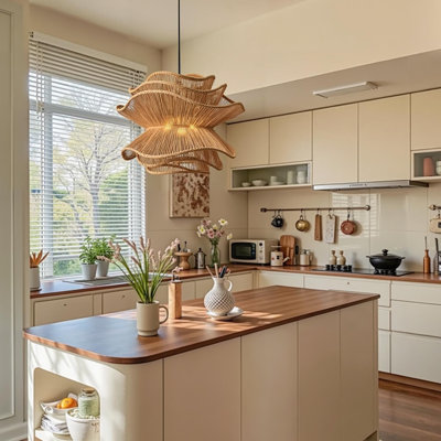 Luminaire suspendu 1 lumière rotin fleur brune