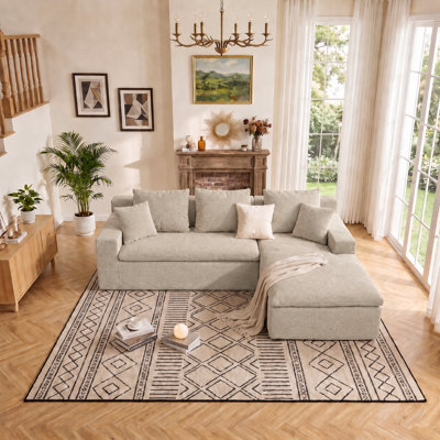 Canapé d'angle modulaire en forme de L de 235 cm (92,5 po) avec ressorts ensachés et assise profonde, 2 pièces, style moderne, canapés rembourrés pour salon, couleur café
