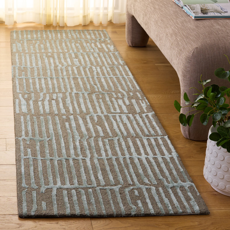 Soho 184 Hand Tufted Viscose; Wool Abstract Rug in Green/Brown, Runner 2'3" x 8'