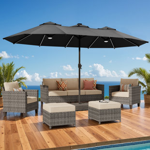 Parasol de patio à double face de 15 pieds avec base, parasol de marché extérieur avec manivelle, parasol rectangulaire pour terrasse de jardin