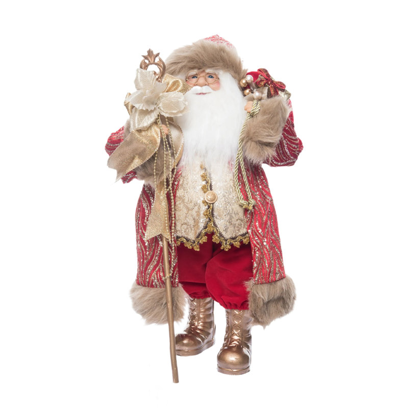 Figurine de père Noël debout rouge et or 18 po avec déco de Noël Season's Designs