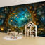 Papier peint adhésif pelez et collez Scène de forêt, lanternes lumineuses, étincelles magiques, art mural-129024622