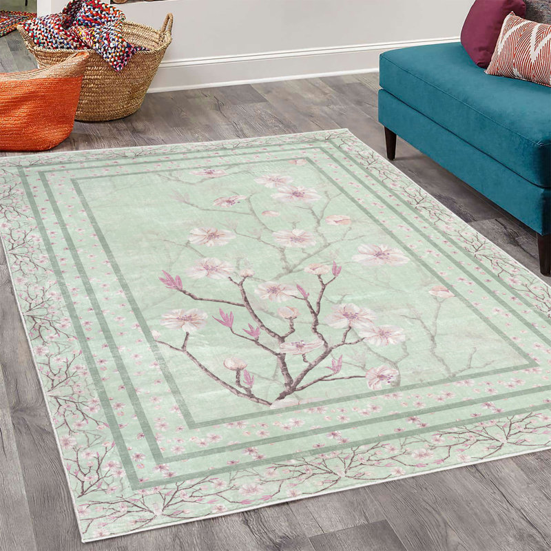 Jeison Apple Blossom High Density Long Fiber Poly Threads Decorative Area Rug Carpet, Rectangle 4' x 5'7"