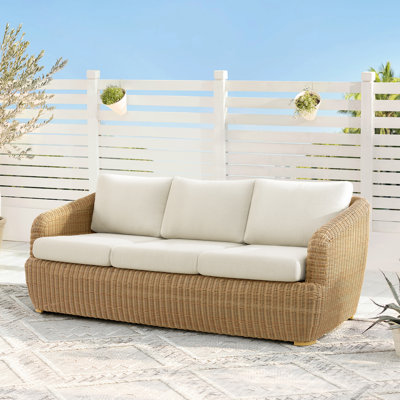 Cambelle 86.2’’ Wide Wicker 3-Seater Outdoor Patio Sofa With Cushions