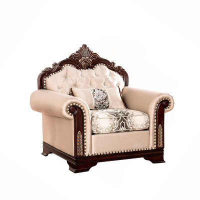 Traditional Style 1Pc Chair Rolled Arms Edge Bracket Feet Curved Details Accent Pillow