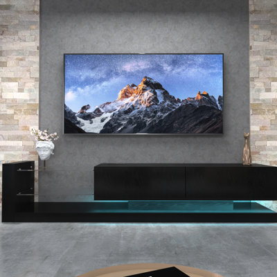 75 Inch Tv Stand, New Update Led Entertainment Console For 50 55 60 70 Tvs, Black Setup With Power Outlet, Stylish Design Relief And Creative Shape, Vibrant Modes Via Remote Control, Construction Of