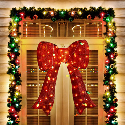 35,75 po. H 35,75 po. Arc de Noël en tissu avec ampoules colorées, décoration extérieure avec 95 lumières DEL blanc chaud