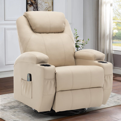 Fauteuil inclinable, fauteuil inclinable avec chaleur et massage, fauteuils inclinables pivotants à 360 °, fauteuil inclinable berçant avec porte-gobelets et poches latérales