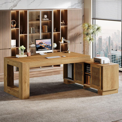 74.8-Inch L Shaped Computer Desk with Storage Cabinets