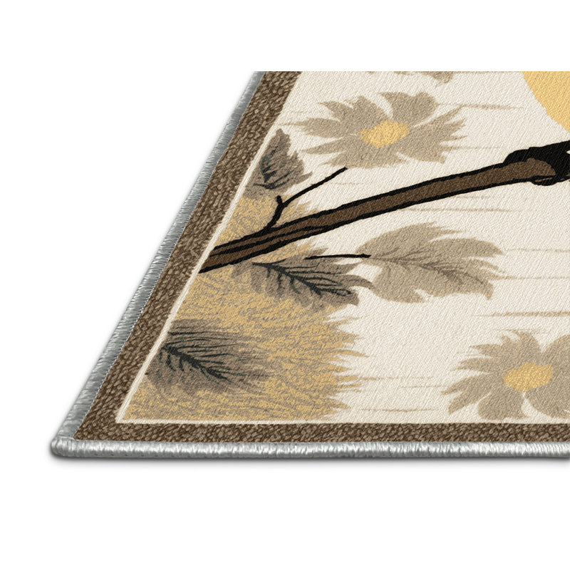  Tapis lavable à motif d'oiseaux blancs japonais, Rectangulaire 8 pi x 10 pi