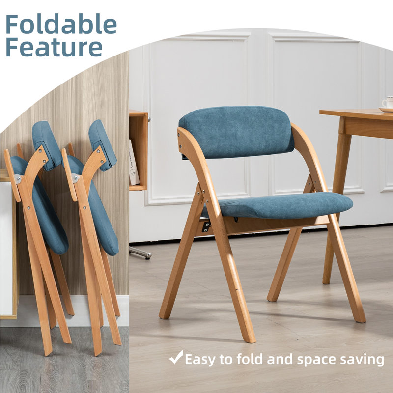 Dining Folding Chair with Linen Seat, Blue