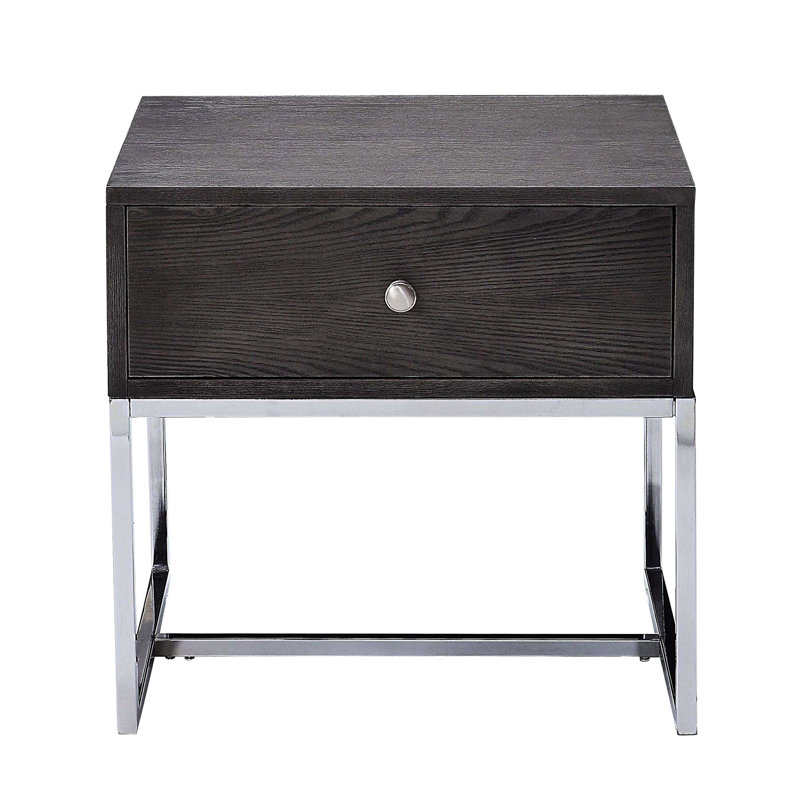 Table de bout de salon moderne en chêne gris avec rangement contemporain