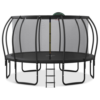 16FT Trampoline For Kids With Upgraded Arcpole And Composite Toploop For Safety Enclosure, Plus Basketball Board And 12 Ground Stakes, Outdoor Recreat -  Ceballos, LNJFBF-SC000016AAB