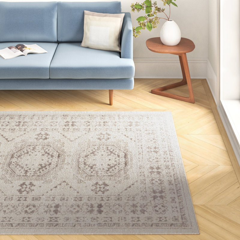Tapis oriental gris clair / gris moyen / kaki Benelva, Rectangle 5 pi 3 po x 7 pi 3 po