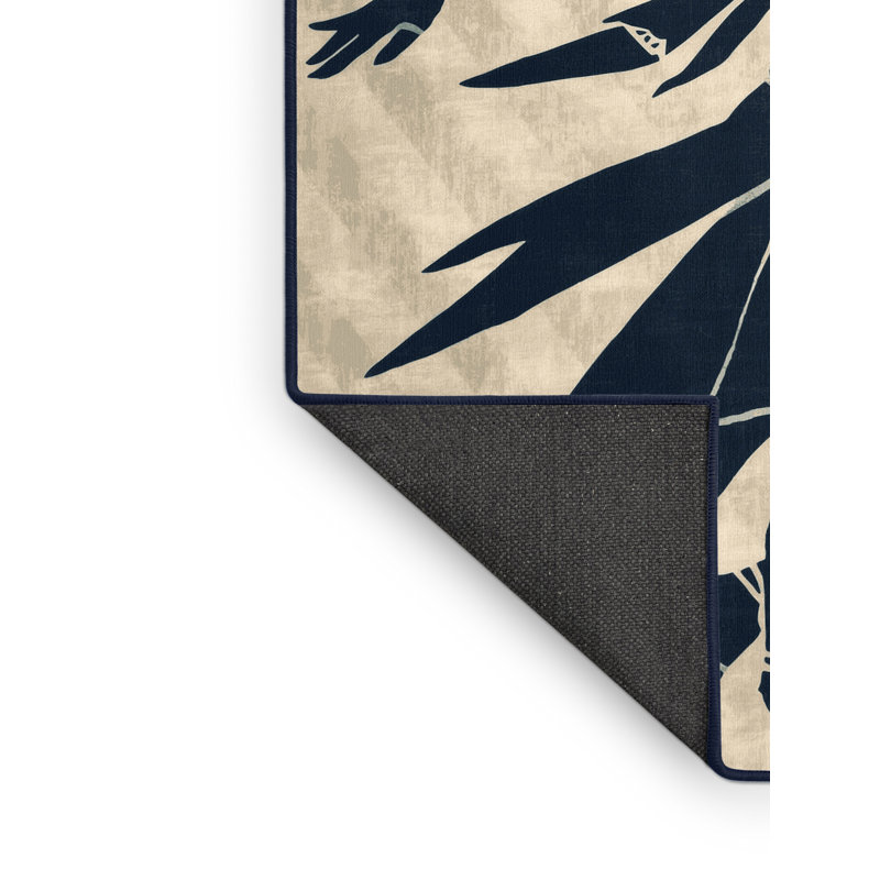 Soft Plush Dunklin Tribal Dancer Warrior Bohemian Block Print Area Rug in Gray – Navy Binding, 6x9
