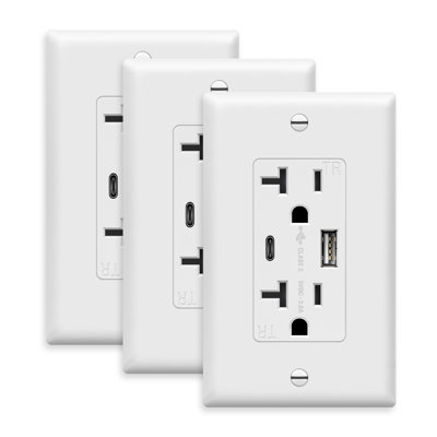 TopGreener 20 Amp Tamper-Resistant Receptacle, 2 Port USB Type C / A Wall Outlet, White (3-Pack)