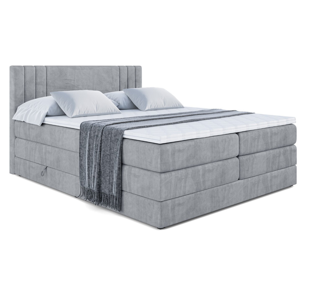 Echtes Boxspringbett mit Zwei Matratzen, Topper und Bettkasten