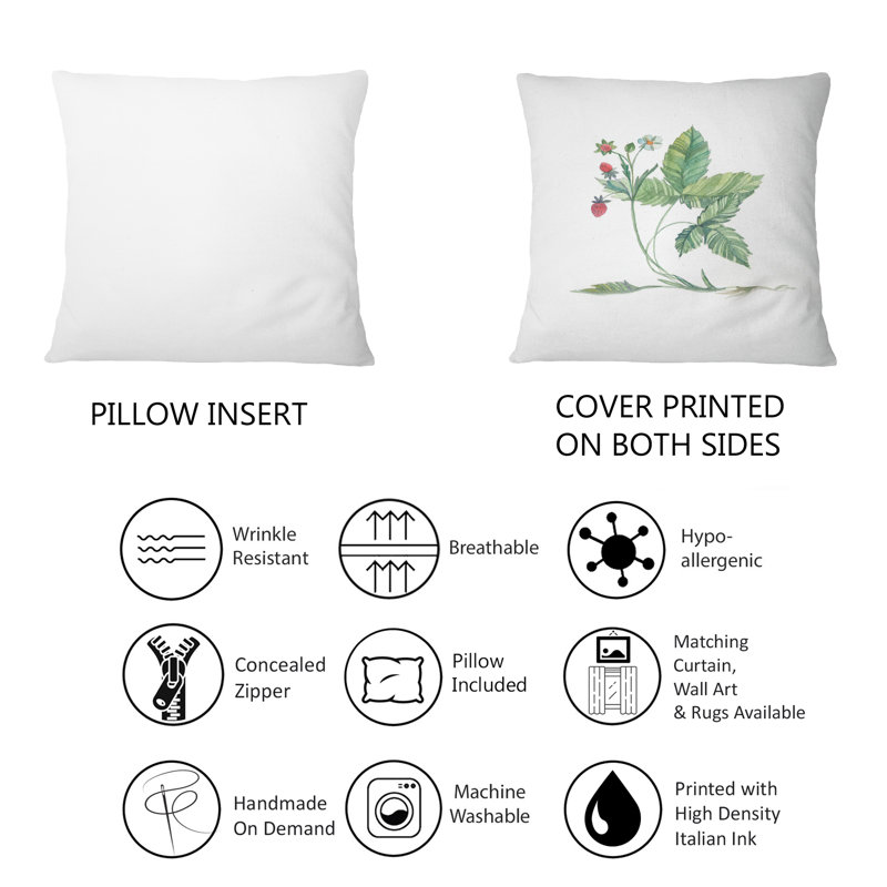 Coussin décoratif rétro avec fraises sauvages et fleurs sauvages 12 po x 20 po