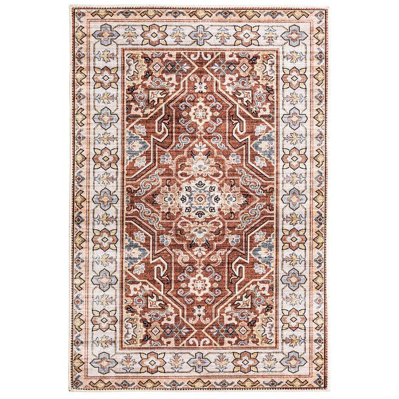 Red BAOLA Vintage Distressed Tribal Pattern Design Area Rugs for Living Room Bedroom  Dining Area, Rectangle 2' x 3'