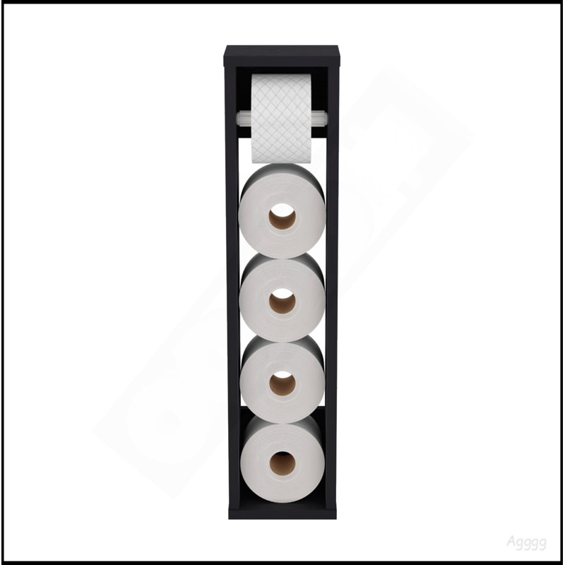 Bali  28" High Toilet Paper Holder Narrow Shelf Organizer For Bathroom, Living Room, Kitchen, Black