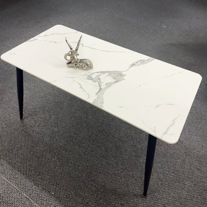 Stone Top Metal Base Dining Table, White