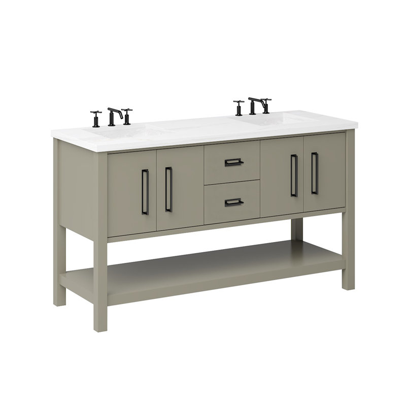 Kiawah Double Bath Vanity, French Olive, Matte Black, 72"