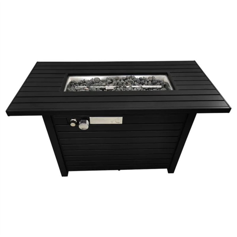 24" H Steel Propane Outdoor Fire Pit Table With Lid, Black, Propane