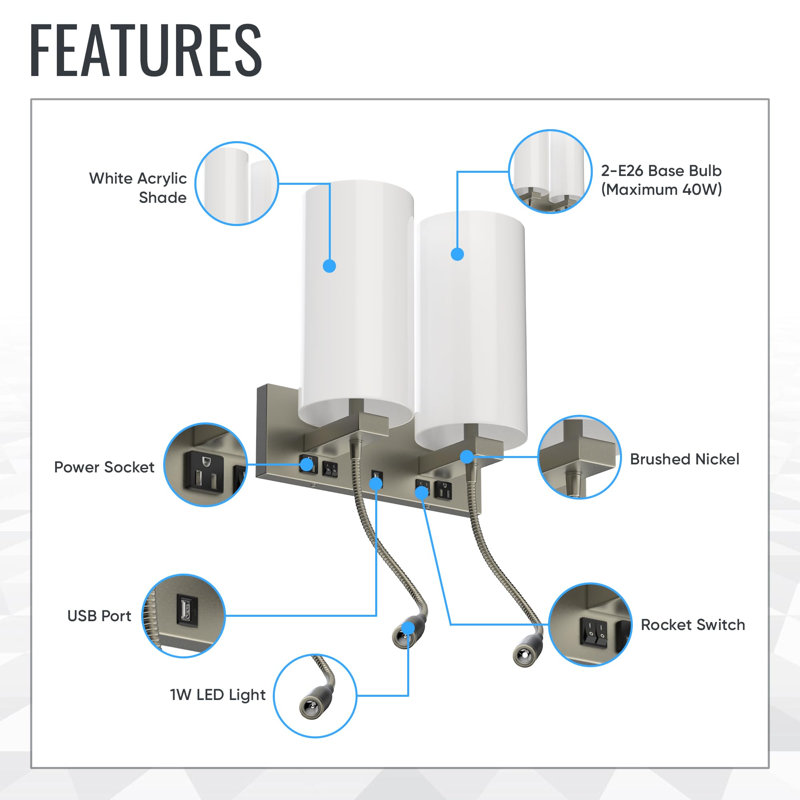 LED Flush Mounted Brushed Nickel Wall Sconce Light