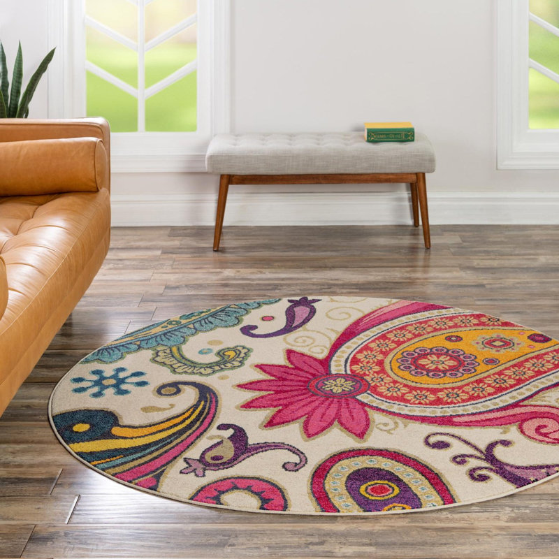 Eddins Washable Paisley Indoor Rug, Round 6'1"