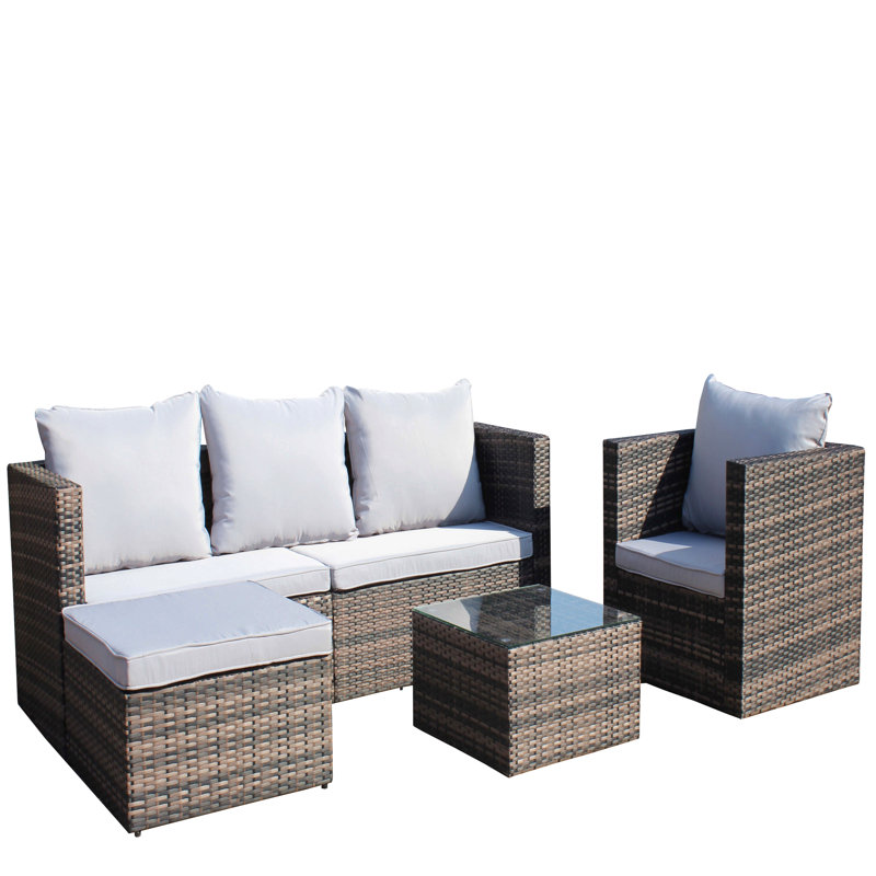 Ensemble de canapé d'extérieur en osier et table basse 4 pièces, ensemble de meubles de patio et canapé d'extérieur (coussin gris peu profond)