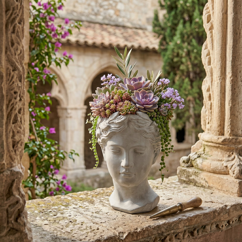 Visage Statue Head Planter for Flowers and Succulents - Gray - Set of 2