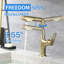 Robinet de vasque rétractable en or brossé - Robinet de lavabo de salle de bain à un trou avec bec relevable et modes de pulvérisation doubles-117992811