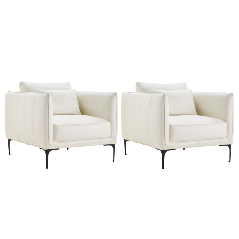 Rae Genuine Leather Upholstered Armchair(Set of 2), White/Cream