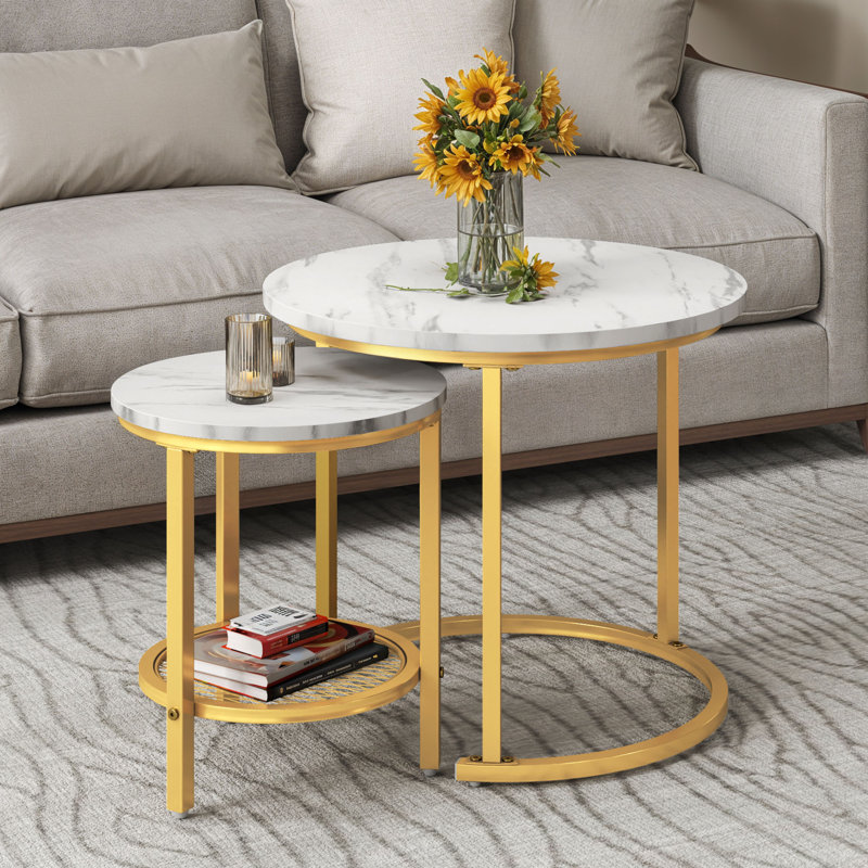 Lift Top Wooden Coffee Table,Centre Table with Storage, White, Gold