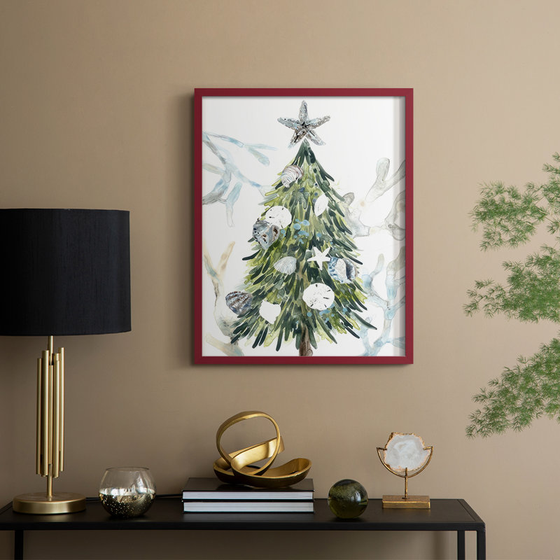 Coastal Christmas Shell Collection, reproduction encadrée B - bois massif, H 11 po x l 9 po, Rouge