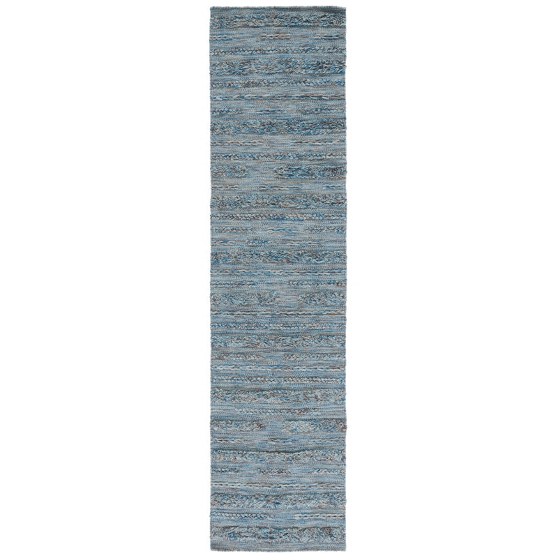 Tapis gris / bleu tissé à plat à la main Hartzler, Tapis de couloir 2 pi 3 po x 9 pi