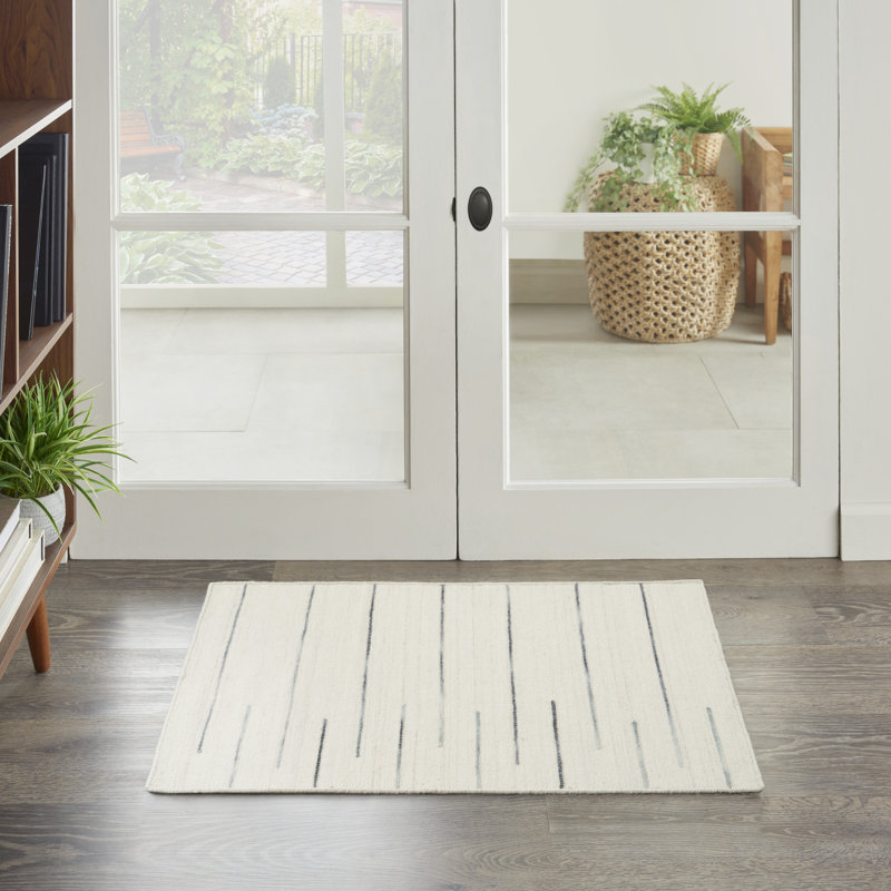 Anerinda Solid Hand Loomed Wool/Cotton Area Rug in Ivory, Rectangle 2' x 4'