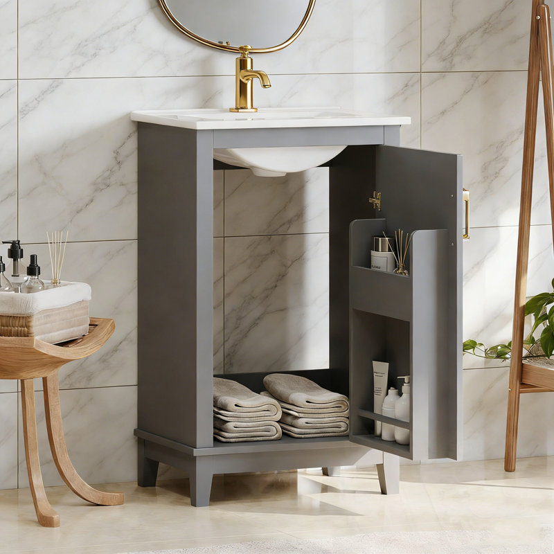 Meuble-lavabo de salle de bain avec lavabo et tablette de porte