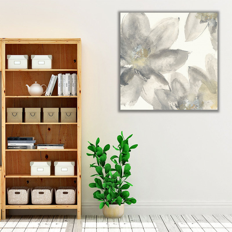 «Gray and Silver Flowers I», reproduction d'art sur toile, H 12 po x l 12 po