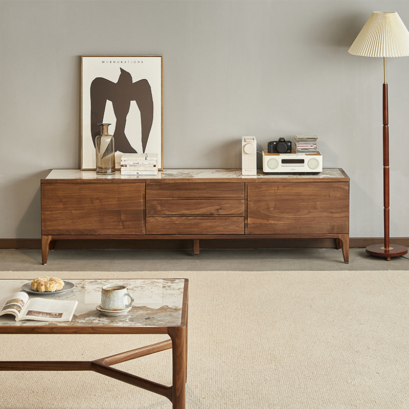 Meuble télé de comptoir en pierre frittée de style américain, 78.74"