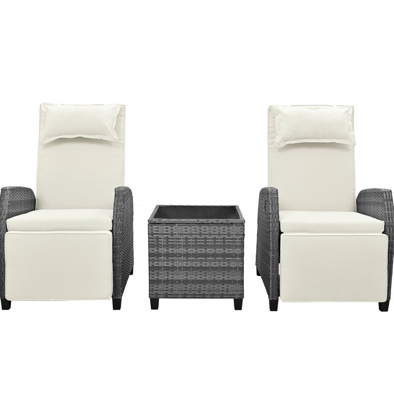 Deux chaises d'extérieur avec chaises réglables et table basse en beige - pour une utilisation confortable dans la cour et la piscine en acier galvanisé pour différentes hauteurs, cour, piscine et balcon