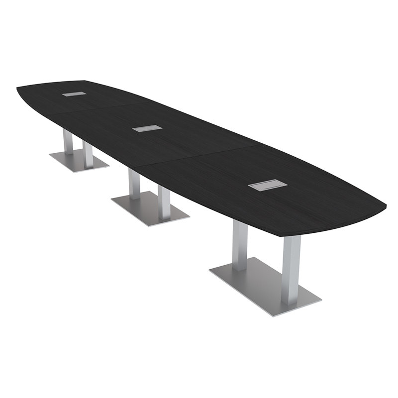 Table de réunion Arc-Boat avec base en métal double 2 modules de puissance et de données, H 30 po x l 216 po x P 48 po
