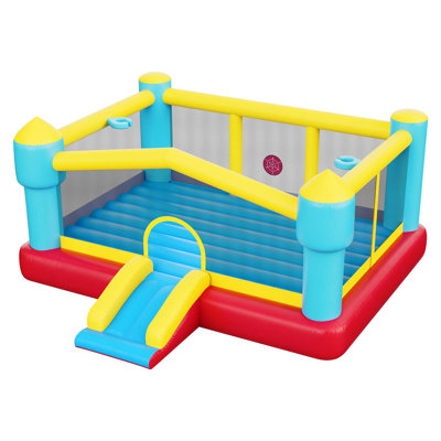 Inflatable Bounce House, 14.7 x 13.8 x 6.8 ft Jumping Bouncy Castle, Inflatable Jumper for Kids with Slide, Basketball Hoop, Target Game & Jumping Area, Jumpings House Holds 3-4 Kids (Ages 3-8)