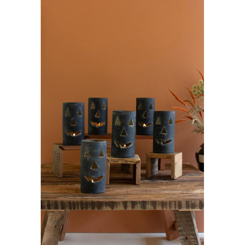  Tall Black Clay Jack-O-Lantern Luminary – 8" Tall Halloween Decor, 8" H x 4" W x 4" D