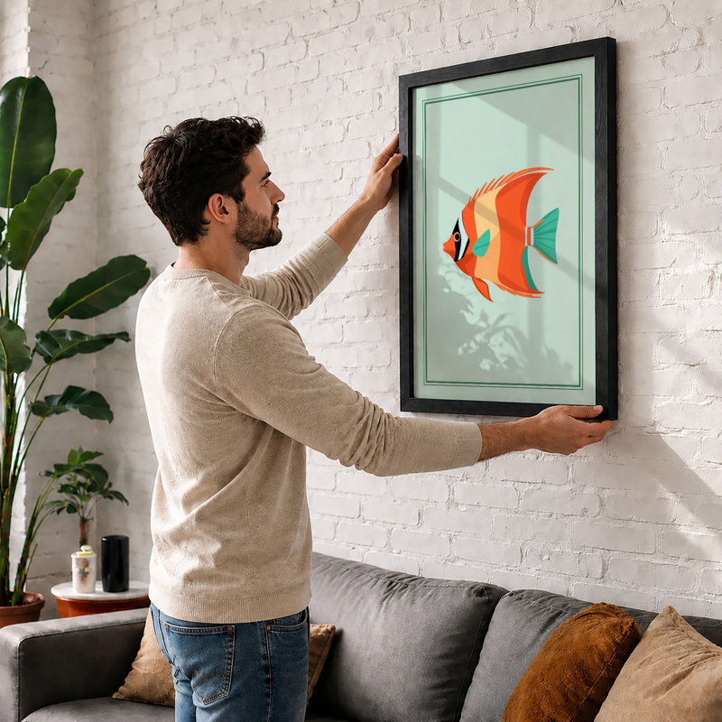 Geometric Fish Modern - Framed Print, A1 - 84.1 x 59.4 cm, White