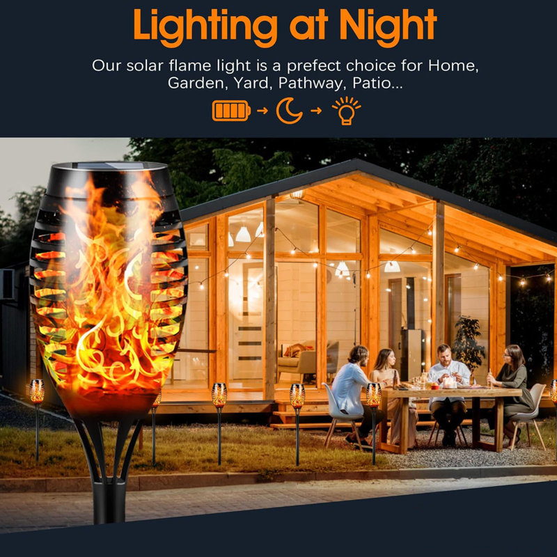 12LED Solar Tiki Torches with Flickering Flame, Auto On/Off,Yellow, Set Of 16