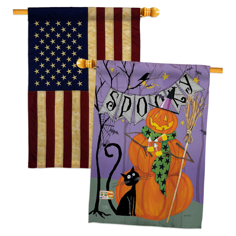 Drapeau de maison en polyester à 2 côtés Spooky Pumpkin