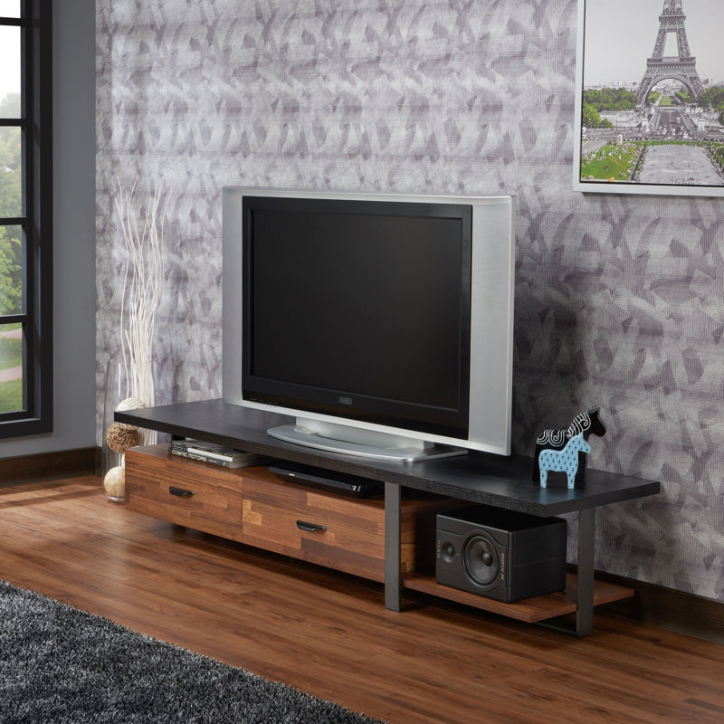Meuble télé rectangulaire en noyer et noir avec rangement pour téléviseur de 50 à 59 pouces